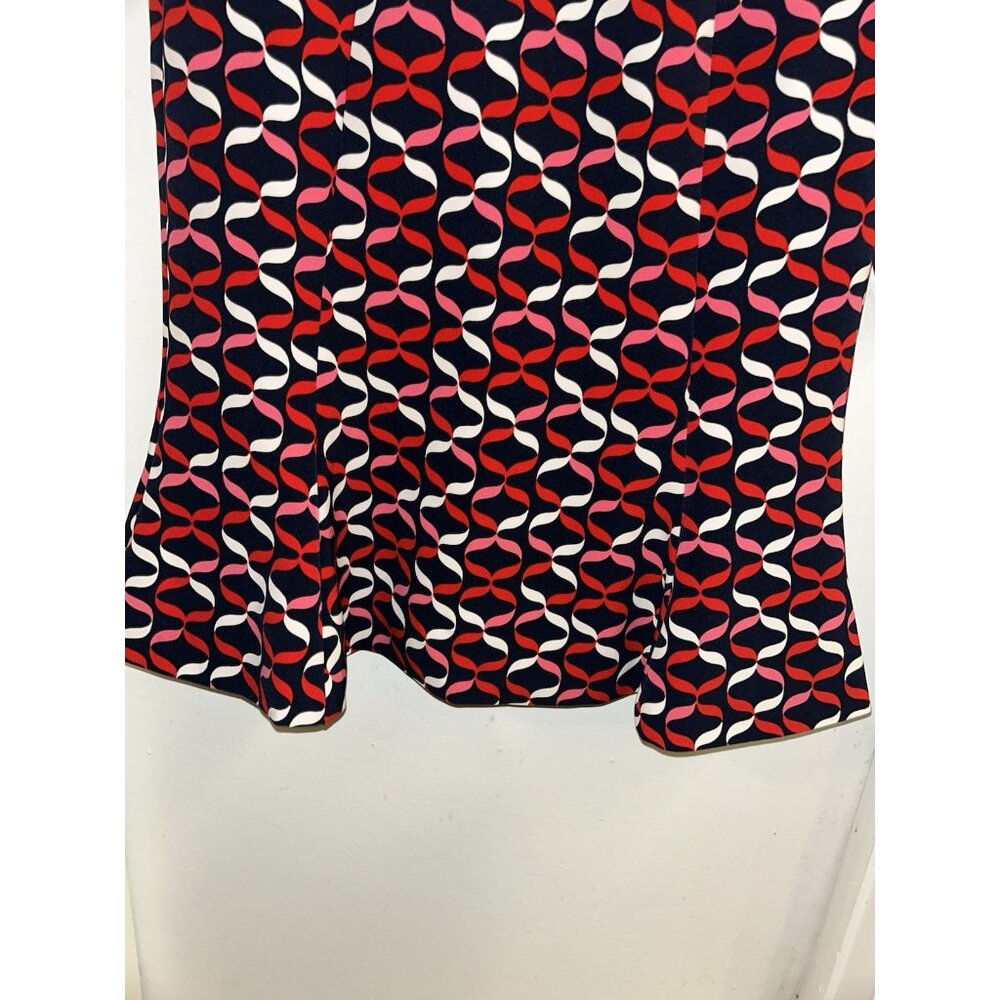 Boden Violette Navy Red Ribbon Print Ruffled Hem Elegant Sheath Dress Size 6 - Picture 4 of 7